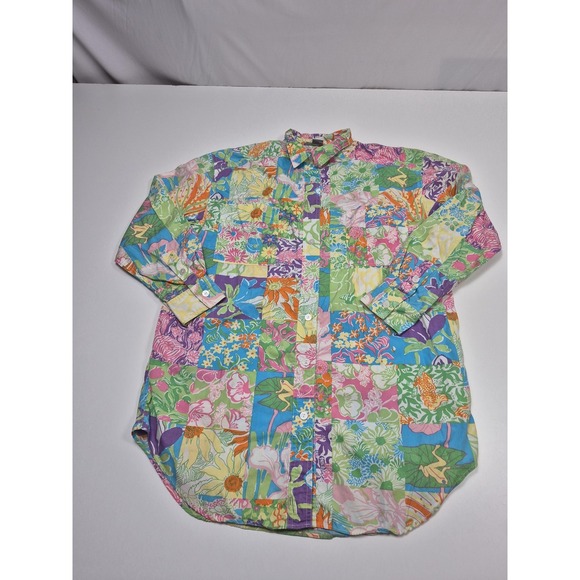 Lilly Pulitzer Tops - Lilly Pulitzer Shirt Womens M Multicolor Floral Patchwork Button Up Top Blouse